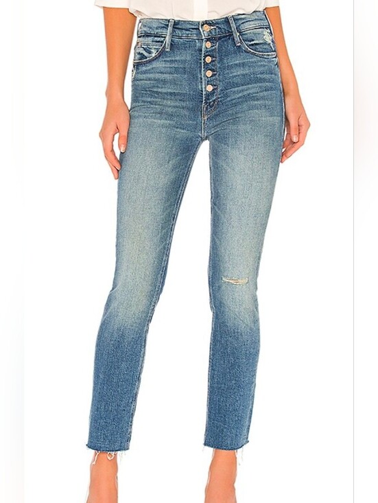 MOTHER Denim - MOTHER Denim "The Pixie Dazzler Ankle Fray" Jeans GUC 26 Popism Raw Hem Revolve